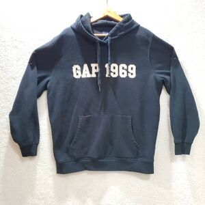 GAP 1969 Mens Large Blue Embroidered Original Spellout Logo Hoodie.